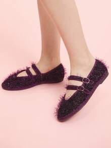 CUCCOO DOLLMOD Women's Classic Comfortable Mary Jane Flat Shoes, Burgundy, Shiny, Elegant For Christmas, Thanksgiving Party Valentine's Day - Purple - View 7