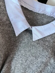 SHEIN CURVE+ 大码女式撞色高领长袖休闲宽松针织衫，秋冬款 - 灰色 - 查看 3