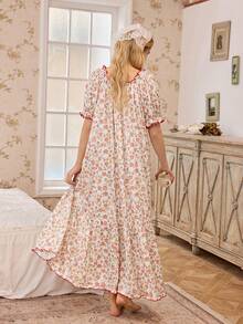 CottageSlumber Áo ngủ dài tay ngắn dáng rộng họa tiết hoa lãng mạn cho nữ, áo ngủ mùa xuân/hè, váy ngủ nữ, đồ ngủ nữ, váy ngủ họa tiết hoa, áo ngủ mùa hè. - Nhiều màu - Xem 2