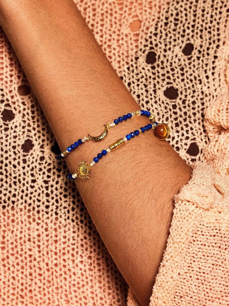 Glisma 18kWomen Chain Bracelets,Outfits,Gothic/Goth,Old Money,Fall/Autumn/Winter,For Mom/Women/Girl/Mother,Premium,Vintage,Crystals,Layered - 寶藍色 - 查看 1