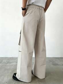 Manfinity Dauomo Pantalones casuales de hombre de unicolor con estilo cargo y bolsillos sueltos - Albaricoque - Ver 2