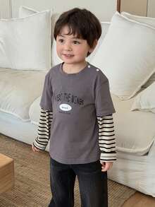 DAZY Toddler Boys' Round Neck 2 In 1 Korean Style Long Sleeve Top, Spring/Summer - Grey - View 6