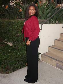 Tyla Gomez Women's Wine Red V-Neck Cardigan With Lantern Sleeves,Long Sleeve Tops Fall Winter Cloth For Women - Burgundy - View 6