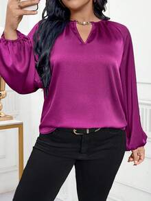 EMERY ROSE Blusa elegante de tela para uso diario en tallas grandes - Morado - Ver 5