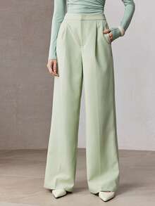 ZEYLAH Women's Mint Green Casual Wide Leg Suit Pants, Spring - Mint Green - View 2