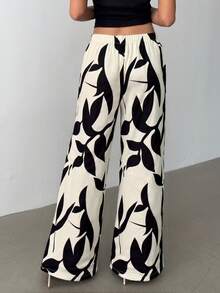 Rafferiza 女士休闲阔腿裤，人字纹花卉图案，收腰设计 - 彩色 - 查看 2