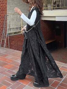 FRIFUL Women's V-Neck Embossed Casual Versatile Sleeveless Dress - Black - View 1