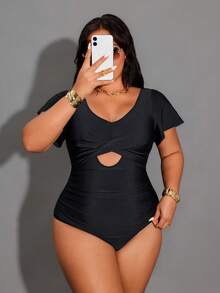 Shapewave Áo tắm liền thân cỡ lớn, tiện dụng và thoải mái, màu đen trơn, thiết kế hở lưng gợi cảm, thích hợp cho kỳ nghỉ hè ở bãi biển. - màu đen - Xem 5