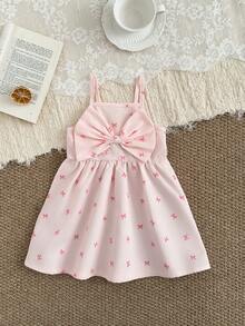 SHEIN 女婴甜美蝴蝶装饰无袖连衣裙，夏季新品 - 粉色 - 查看 5