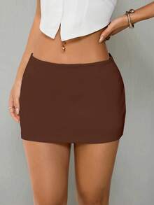 SHEIN PETITE 2件套纯色迷你裙，低腰 - 彩色 - 查看 7