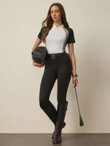 With My Calm 女士秋冬运动马术裤，黑色修身七分裤，带腰带，双层口袋，适合日常休闲穿着、跑步、瑜伽、健身、网球、高尔夫、骑马等运动。 - 黑色 - 查看 5