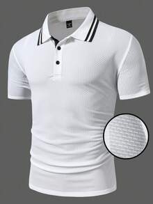 Manfinity Homme Men's Plus Size Business Casual Short Sleeve Polo Shirt,White And Black Summer Knitted Golf Polo,Multi-Function Zipper Collar Golf Shirt For Men - White - View 3