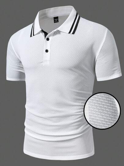 Manfinity Homme Plus Size Men's Multi-Function Business Casual Short Sleeve Polo Shirt, Men's Golf Polo Shirt, Short Sleeve Polo Shirt, Men's T-Shirt Collar Zipper Polo Shirt, Men's Polo Shirt, White Polo Shirt, Short Sleeve Polo Shirt