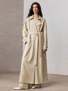 ZEYLAH Women's Solid Color Casual Oversized Trench Coat, Spring - Khaki - View 5