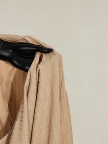 SHEIN ICON 大码女式扭结纹理黑色灯笼袖上衣 - 杏色 - 查看 9