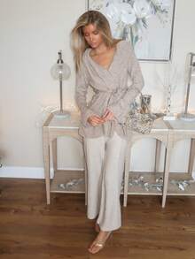 Sydney Algeri Women's Basic Minimalist Elegant French Fashion Romantic Tie-Front Cardigan - Camel - View 5