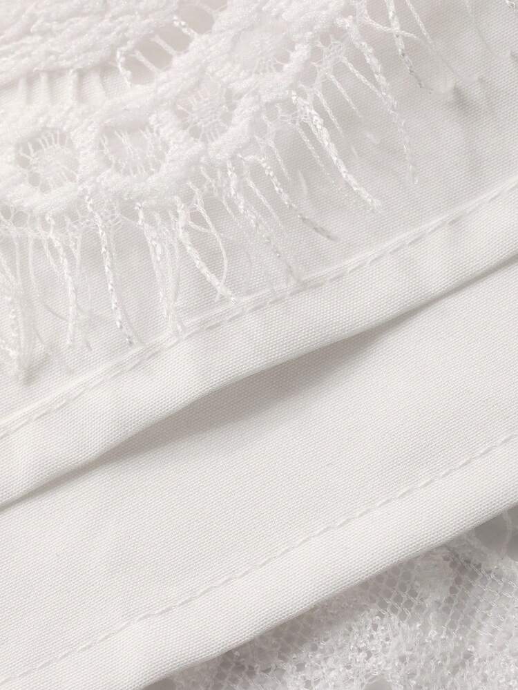 DAZY 女童（小号）蕾丝韩版休闲圆领荷叶边连衣裙 - 白色 - 查看 6