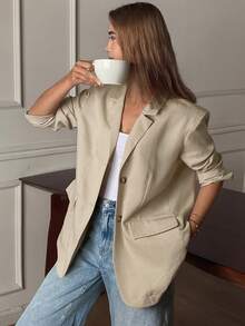 DAZY Women's Loose Fit Old Money Design Casual Blazer Jacket, Versatile For Spring, Summer, Autumn, Winter