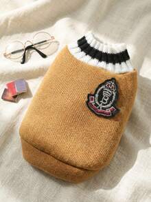 PETSIN Áo len thú cưng màu nâu phong cách đại học, ấm áp cho mèo và chó, lý tưởng cho mùa thu/đông - màu nâu - Xem 1