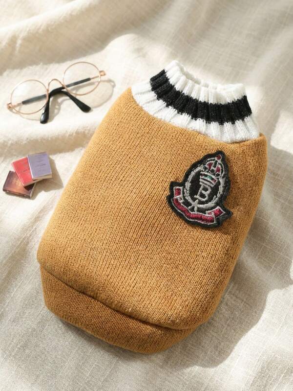 PETSIN Collegiate Style Brown Pet Sweater, Warm For Cats & Dogs, Ideal For Autumn/Winter