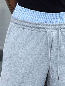 Manfinity EMRG 男士休闲宽松直筒运动裤，双腰设计，简约风格，纯灰色，街头风，适合秋冬季穿着 - 淺灰色 - 查看 5