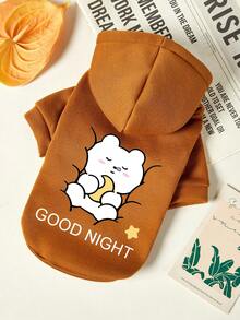 PETSIN 1 Piece Cute Polar Bear Star Letter Print Pet Hooded Sweatshirt Brown Autumn And Winter Thick Warm Pet Clothing - Brown - View 1