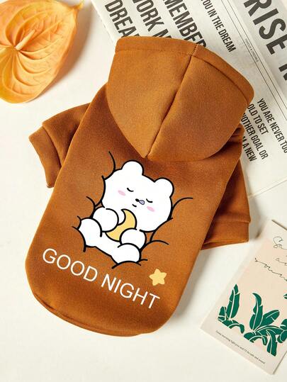 PETSIN 1 Piece Cute Polar Bear Star Letter Print Pet Hooded Sweatshirt Brown Autumn And Winter Thick Warm Pet Clothing