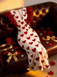 Franclia Vestido elegante de mujer con corazón y ribete de volantes, adecuado para el Día de San Valentín, Navidad y ocasiones de fiesta