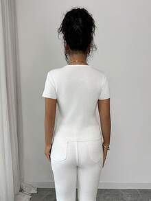 Elenzga Spring/Summer New Arrival Round Neck Long Sleeve Pleated Tie-Front Cropped Asymmetric Cardigan For Women - White - View 2