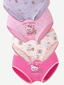 SHEIN 5条/包 女童什锦印花纯棉三角裤，图案包括爱心、蝴蝶结、兔子 - 彩色 - 查看 7