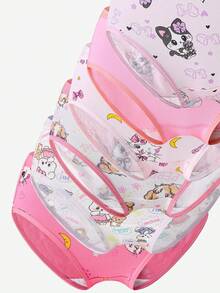SHEIN 5条/包 女童什锦印花纯棉三角裤，图案包括爱心、蝴蝶结、兔子 - 彩色 - 查看 8