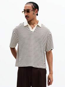 SUMWON Essentials 短款宽松版型横条纹 Polo 衫，翻领短袖休闲夏季上衣 - 彩色 - 查看 4