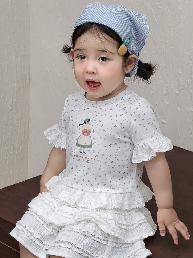 Toddler Girls' Round Neck All-Over Korean Style Allover Print Long Sleeve Top