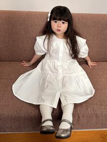 DAZY Toddler Girls' Collar Sweet Cute Korean Style Fresh Spring/Summer Dress - White - View 3
