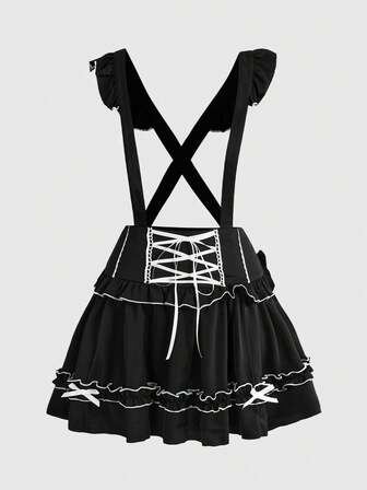 Goth Jupe grande taille à nœud décoratif et croisé à la taille