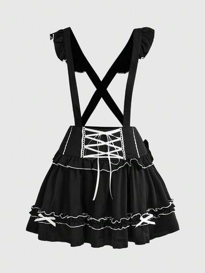 Goth Jupe grande taille à nœud décoratif et croisé à la taille