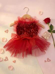 PETSIN 1件宠物通用情人节亮片网纱公主裙狗狗服装