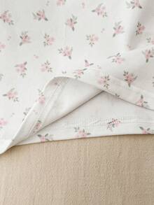 SHEIN Camiseta informal con encaje de contraste y estampado floral para niña preadolescente - Blanco - Ver 5