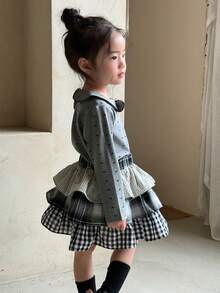 DAZY Toddler Girls' Casual Plaid Korean Style Pleated Ruffle Hem Bottoms - Blue - View 5