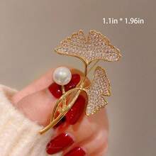 Cirelle Nature-Inspired Crystal Brooch - Four-Leaf Clover/Maple Leaf/Butterfly Design, Elegant Rhinestone Lapel Pin For Women's Daily Wear - Multicolor - View 3