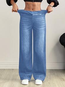 Flexra Women's V-Shaped Cross Design Elastic Waist Pocket Distressed Fashionable Jeans - Light Wash - View 4