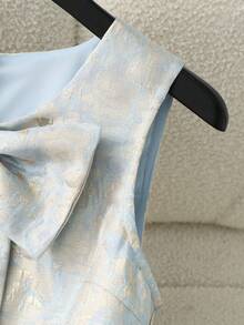 GlowEve Đầm ngắn không tay màu xanh dương thời trang mùa hè dành cho nữ, chất liệu có họa tiết, thắt nơ, thích hợp cho các hoạt động thường ngày, hẹn hò và kỳ nghỉ. - Màu xanh lam - Xem 7