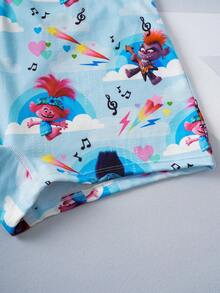 Trolls X SHEIN Bộ áo ngực và quần lót họa tiết hoạt hình dễ thương thoải mái cho nữ - Màu xanh lam - Xem 3