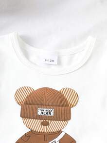 SHEIN Playful Pals 2件套婴幼儿男女通用休闲小熊印花圆领短袖上衣和松紧腰短裤套装，适合0-3岁宝宝，可用于户外运动、休闲外出、购物和旅行，适合6个月至2-3岁宝宝穿着。 - 彩色 - 查看 5