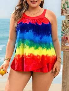 Swim Lushoire Bộ đồ bơi tankini cỡ lớn với họa tiết chuyển màu nhiều màu, kiểu dáng thường ngày châu Âu và Mỹ. - Nhiều màu - Xem 5