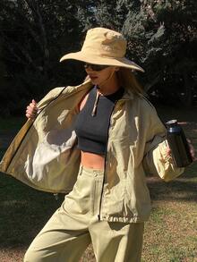 Livesso Women's Casual Loose Fit High Collar Outdoor Jacket - Khaki - View 7