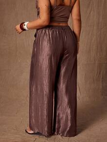 Rustia Quần ống rộng nữ cỡ lớn màu trơn, kiểu dáng cổ điển, sinh viên, đa năng, lãng mạn, dễ thương, cài nút, khóa kéo phía trước, xếp ly, cạp chun, dáng rộng, thoải mái, phù hợp cho công sở và đi làm vào mùa xuân, hè, thu. - màu nâu - Xem 2