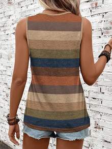 SHEIN LUNE 女士条纹圆领休闲宽松百搭背心 - 彩色 - 查看 2