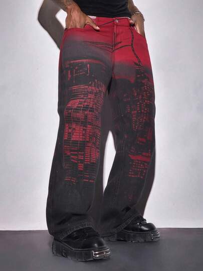 Jeans casual di moda con stampa per uomo