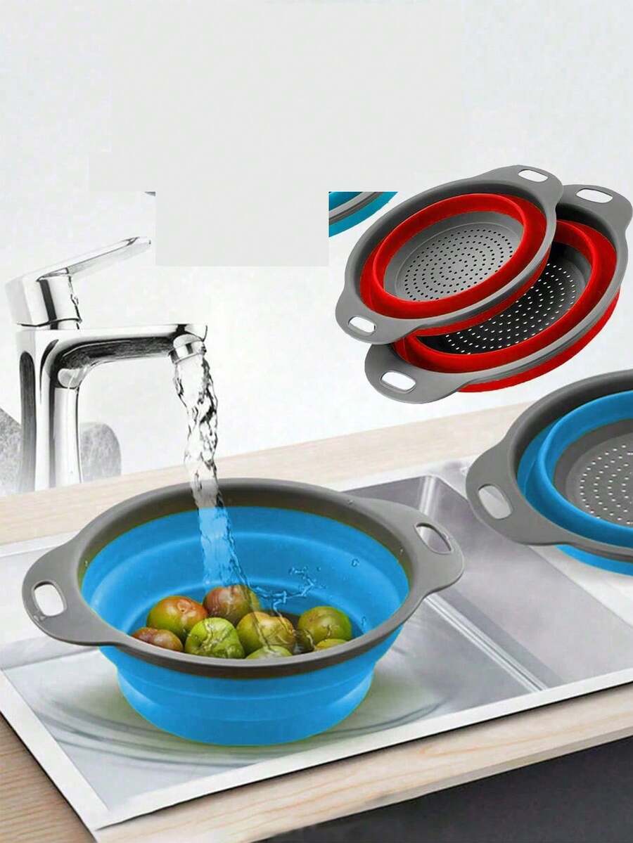 1个/2个装可折叠滤水篮，大号/小号，方便的家用厨房和餐厅蔬果清洗工具，快速沥水